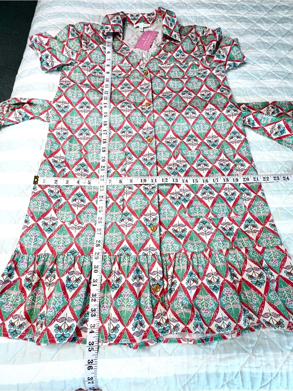 Karlie Naomi Paris Floral Shirt Dress w Belt Green Print Size Small NWT - Picture 15 of 15